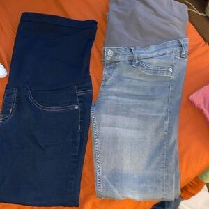 2 maternity pants blue size SM grey size 8